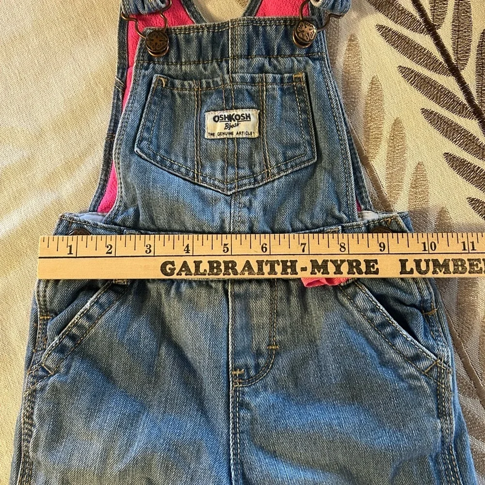 Vintage Osh Kosh B’ Gosh Overalls Denim Jeans Pink Fleece Lining Toddler Size 2T